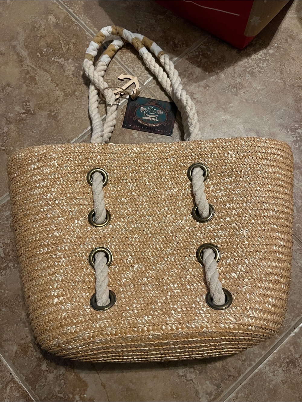 Woven Straw Tote Bag with Rope Handles - Natural NWT